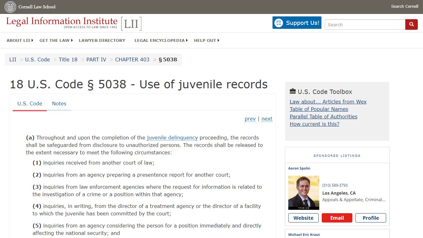 18 U.S. Code § 5038 - Use of juvenile records | U.S. Code ...