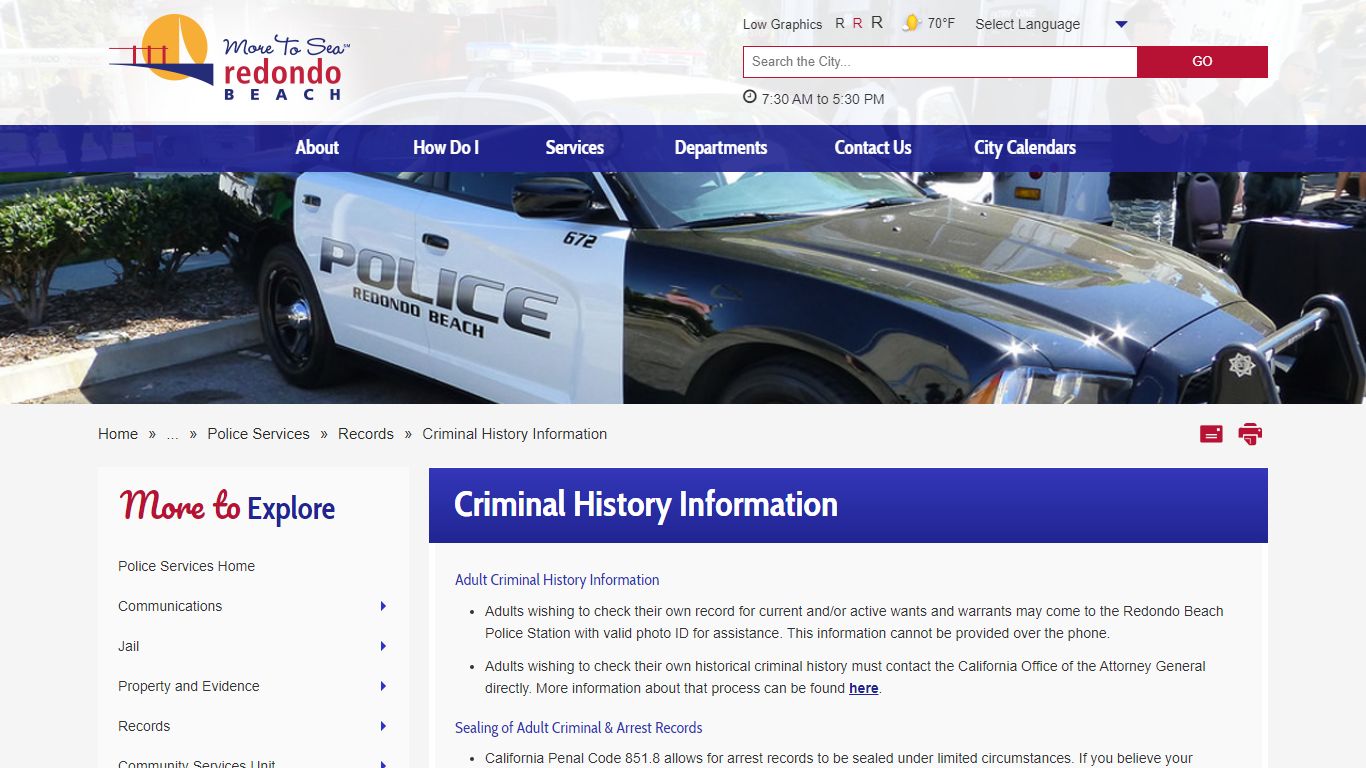 City of Redondo Beach - Criminal History Information